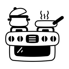 A glyph icon of cooking meal on a stove 