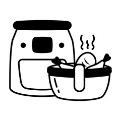 An air fryer with a bowl of food, glyph icon 
