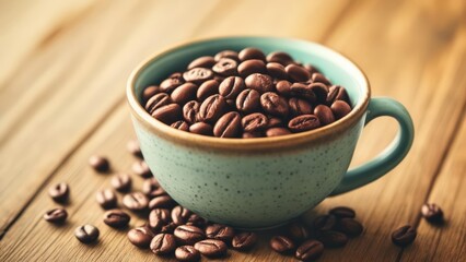 Fototapeta premium Coffee beans in a cup ready for a brew