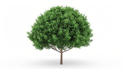 Obraz premium A lush, green tree with dense foliage standing alone against a white background, perfect for nature and environmental themes.