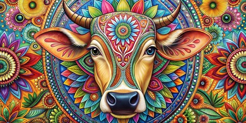 Naklejka premium colorful bull head, colorful background