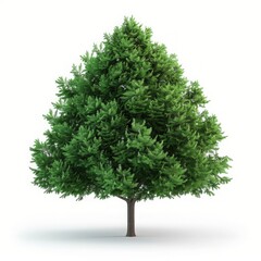Fototapeta premium Realistic 3D rendering of a lush green tree on a white background, featuring detailed foliage and a sturdy trunk, perfect for nature-themed projects.