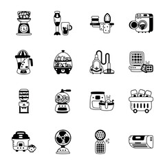 Bundle of 16 Home Appliances Glyph Icons

