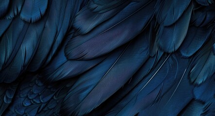 Beautiful dark blue flying raven feathers texture pattern.