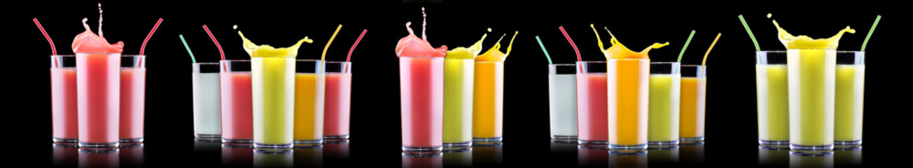 Delicious Fruit Smoothies in glass with splash isolated on a black background