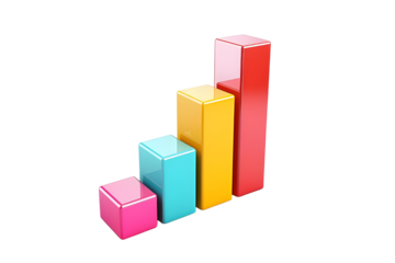 colorful 3D bar charts displaying various data isolated on a transparent background