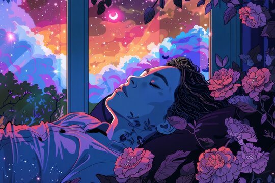illustration of a lucid dream , deep sleep , sleeping, dreaming