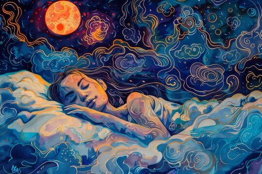illustration of a lucid dream , deep sleep , sleeping, dreaming
