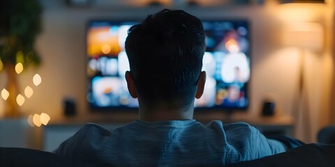 Man using internet multimedia technology to watch live streaming on laptop. Concept Internet Technology, Live Streaming, Multimedia, Laptop, Man
