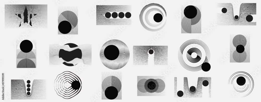 Wall mural lines and dots in various forms . spiral vector illustration .technology round. wave logo . design e