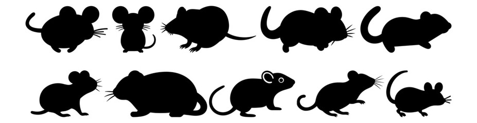 Mouse silhouettes set, pack of vector silhouette design, isolated background