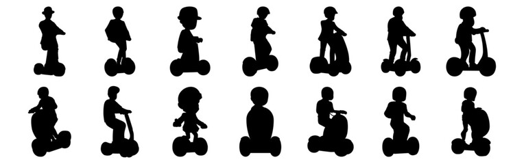 Segway silhouettes set, pack of vector silhouette design, isolated background