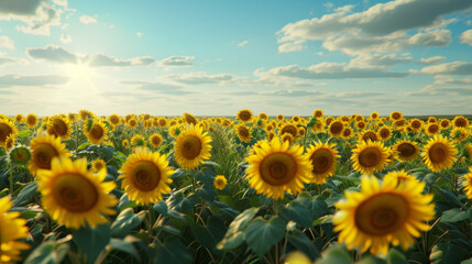 Obraz premium Golden sunflower field with vibrant flowers under a sunny sky
