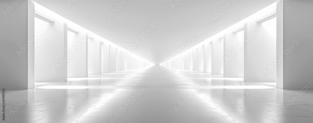 Wall mural minimalist white background with abstract light beams and endless empty space