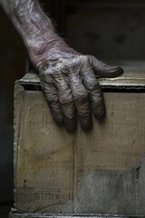 A hand is touching a box with a white line on it