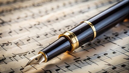 A close-up shot of a black pen laying on crisp white paper with scattered handwritten notes in elegant cursive script.