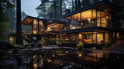 Fototapeta premium Futuristic Architecture: Luxury House in the Forest