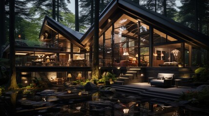 Fototapeta premium Futuristic Architecture: Luxury House in the Forest