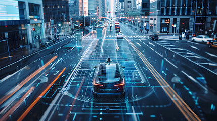 Autonomous car navigating city streets with sensors and cameras