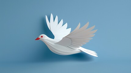 Obraz premium Minimal style 2D paper crafts art of a white dove carrying a peace banner Stock Photo with copy space