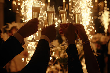 Group of friends toasting with champagne celebrating at party