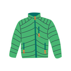 UNISEX WEAR PUFFER PADDED JACKET WINTER WEAR VECTOR ILLUSTRATION HIKING ,CAMPING AND OTHER OUTDOOR ACTIVITY. FLAT DOODLE DESIGN ISOLATE ON WHITE , WARM GREEN JAKET © irina