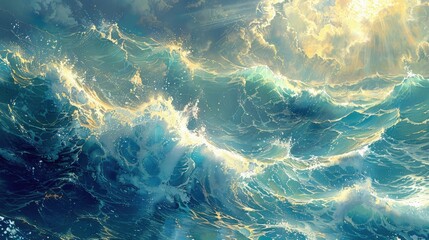 Radiant sunlight dappling on ocean waves