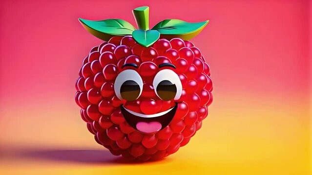 a fruit raspberry funny cartoon face on a yellow background