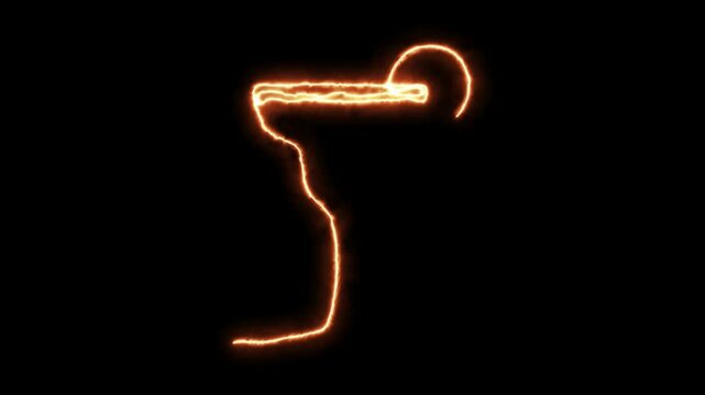 margarita cocktail ,Self drawing animation one continuous line draw, logo, Blazing flame, energy, fire