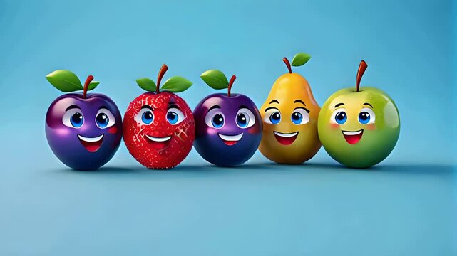 a fruits cartoon on blue background