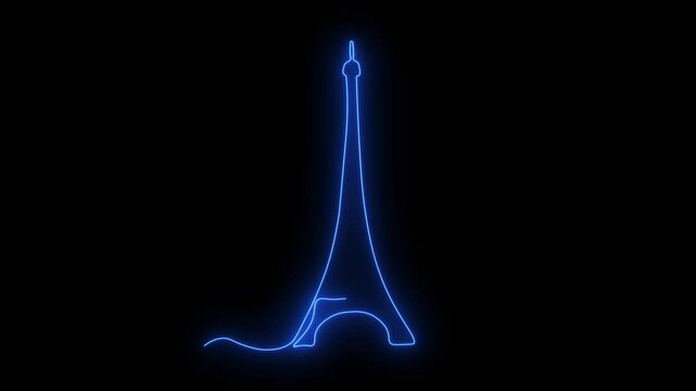 Self drawing animation one continuous line draw, logo, Abstract Eiffel Tower,Paris, Blazing blue flame, energy