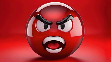 3d glassy a human emotions anger emoji on red background