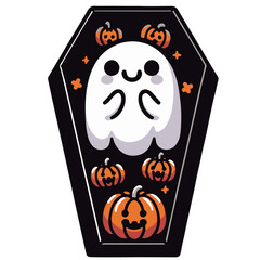 Vector sticker of kawaii smiling ghost. Cute cartoon character in the style of digital art