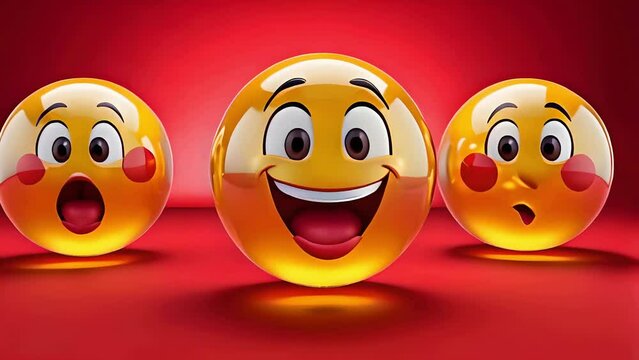 3d smiley face. a human emotional joy on red background