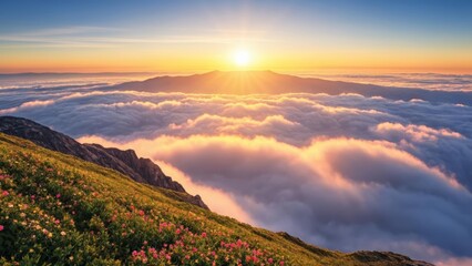  Epic sunrise over a mountain peak with clouds