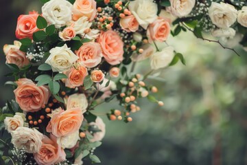 Romantic European-Style Wedding Arch with Vintage Iron Frame, Roses, and Greenery