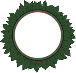 round frame with green leaves