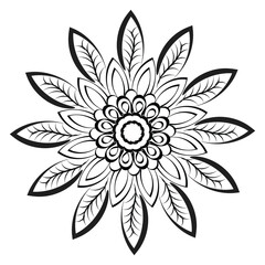 Circular pattern floral ornamental mandala outline for coloring book pages