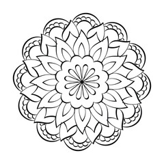 Circular pattern floral ornamental mandala outline for coloring book pages