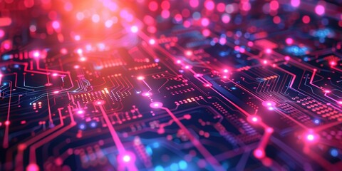 Obraz premium Circuit Board with Glowing Red and Blue Lines