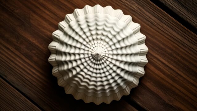  Elegant white spiral shell on wooden table