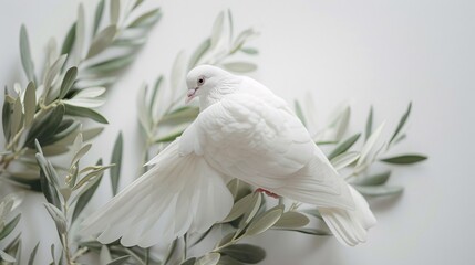 Peace banner with olive branches and doves in a minimalist design Stock Photo with copy space