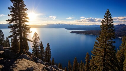 Obraz premium Serene mountain lake at sunrise