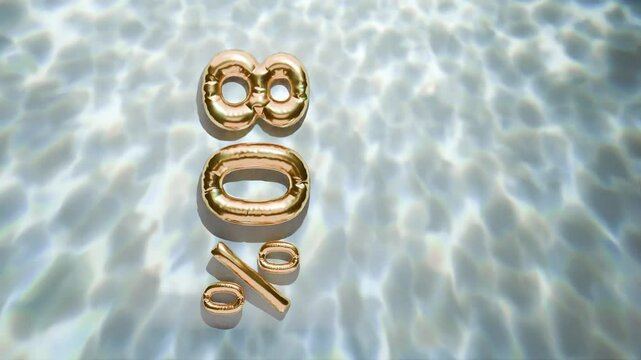 Golden 80% Floating Above Water Ripples on white background vertical