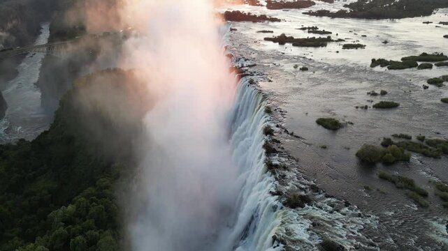 Aerial View Of Victoria Falls during Sunset, Zimbabwe