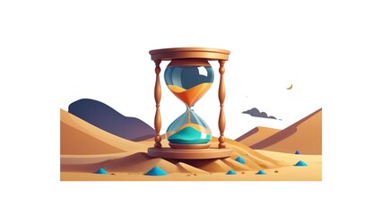 Alarm Clock and Hourglass Pictures on White Background, Capturing the Essence of Time