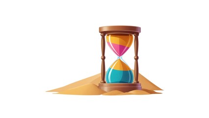 Alarm Clock and Hourglass Pictures on White Background, Capturing the Essence of Time