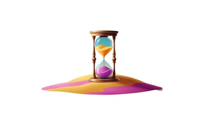 Alarm Clock and Hourglass Pictures on White Background, Capturing the Essence of Time