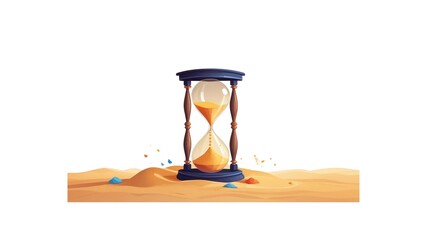 Alarm Clock and Hourglass Pictures on White Background, Capturing the Essence of Time