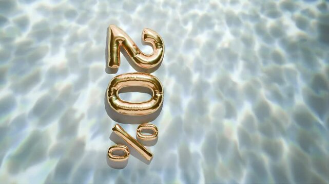 Golden 20% Floating Above Water Ripples on white background vertical